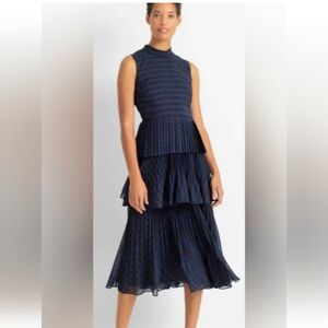 Club Monaco Blue & Black Tiered Pleated Maxi Dress